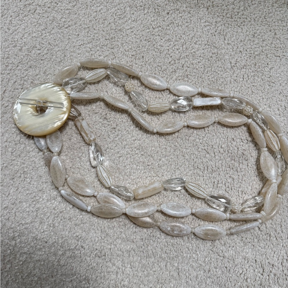 Cream and Clear Stone Beaded Multi-Strand Belt